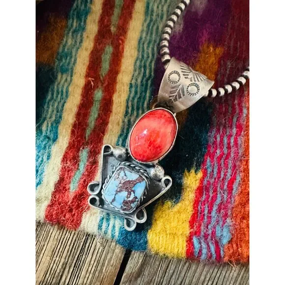 Handcrafted Sterling Silver, Spiny & Turquoise Pendant